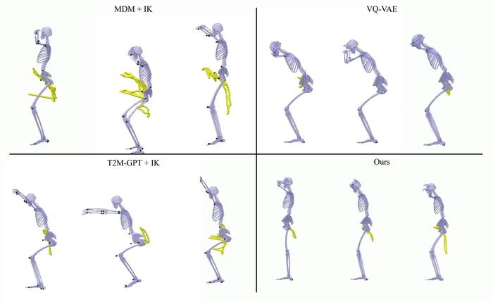 Examples of simulations of squats from several models, including the researchers'