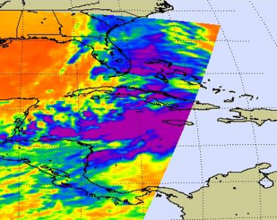 NASA AIRS Infrared View of Tropical Storm Nicole's Cold Cloud Tops
