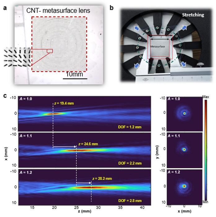Figure 2 | Focal-length-tunable SWCNT-based metasurface lens.