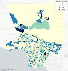 The number of pharmacies in Los Angeles county.