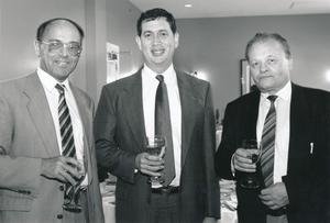 Antonín Holý with Belgian virologist and longtime collaborator Erik De Clercq and John C. Martin, President and CEO of Gilead Sciences, United States, 1996