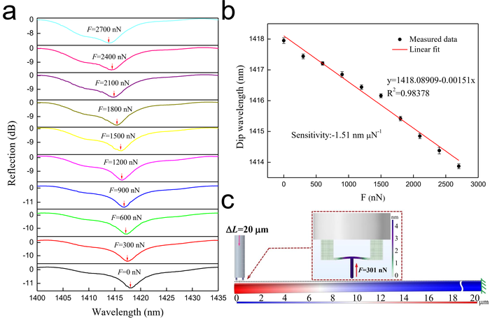 Sensor microforce sensing measurements and deformation distribution simulation.
