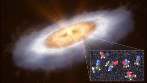 An artist’s impression of the planet-forming disc around the star V883 Orionis