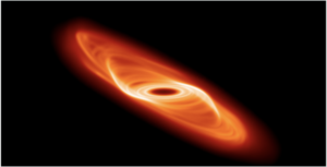 Image showing a rotating protoplanetary disc with a warp in its initial stages.