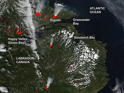 NASA Satellite View of Fires in Labrador, Canada