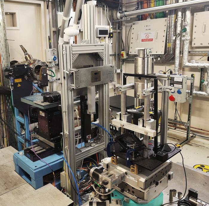 Experimental setup showing the X-ray transparent internally heated pressure vessel used at Diamond Light Source (UK) for real-time experiments. Image courtesy of Barbara Bonechi.