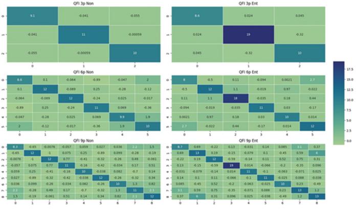Fig. 19. QFI matrix for the 10-node Max-Cut cyclic configuration problem with RX-RY mixing operators.