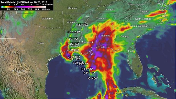 IMERG Rainfall Totals From Cindy