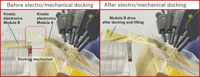 Automatic docking between two thin-film electronic devices