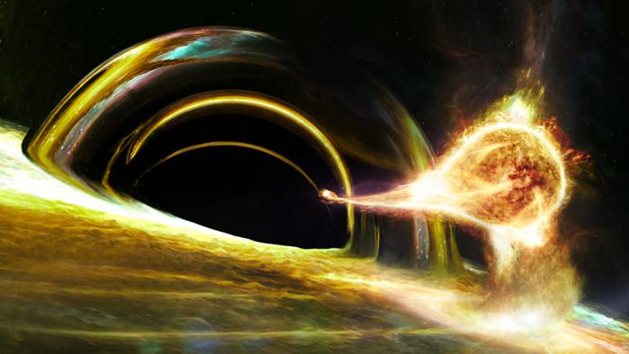 A star being torn apart by a black hole.