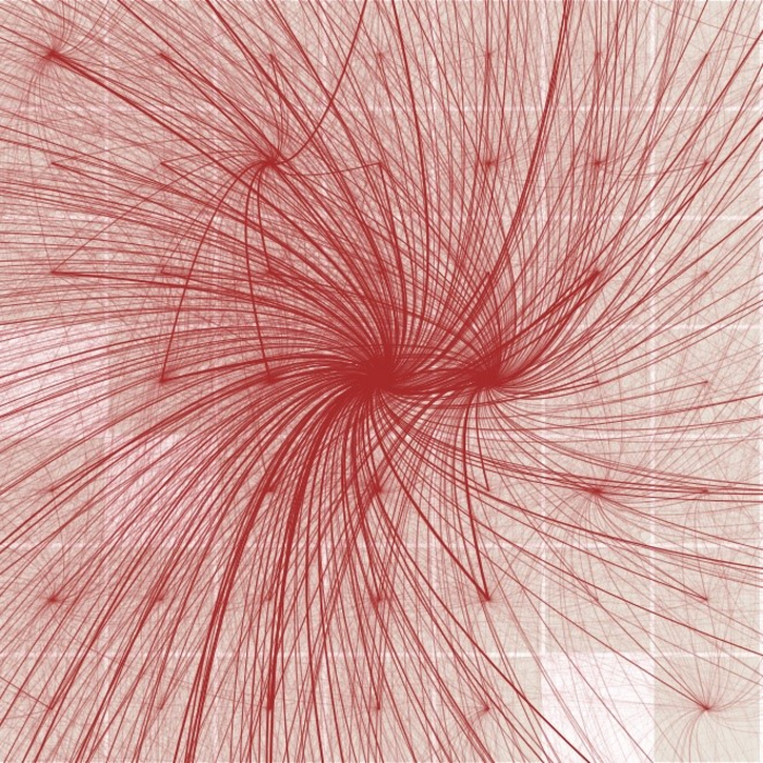Flows of commuters to Central Glasgow data zones represented in a design developed by giCentre researchers as epidemiologists explored the effects of different assumptions about lockdown policies on their disease modelling.