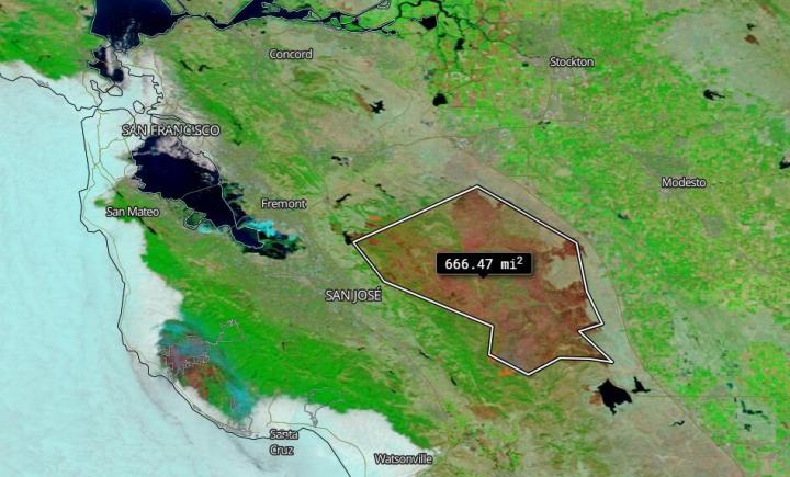 Square Mileage of Burn Scar from SCU Lightning fire Complex