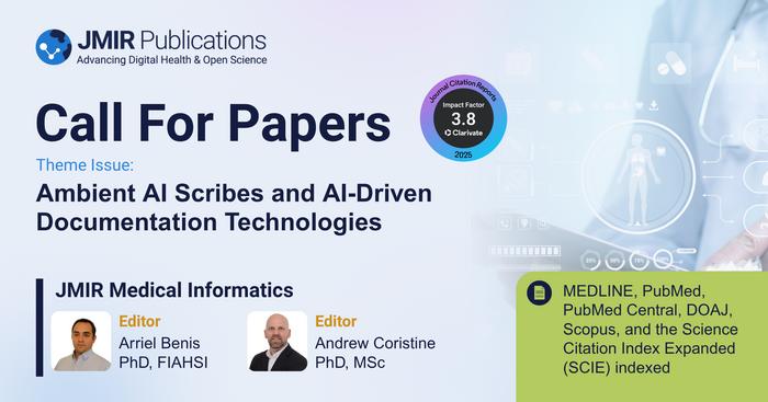 JMIR Medical Informatics Invites Submissions on Ambient AI Scribes and AI-Driven Documentation Technologies