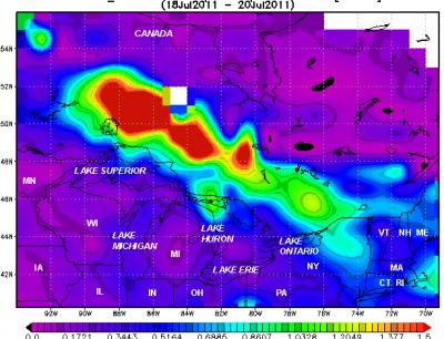 Aerosols from Fires Stretch from Ontario to Niagara Falls