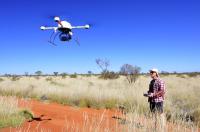 Researcher in Field Flying Microdrone