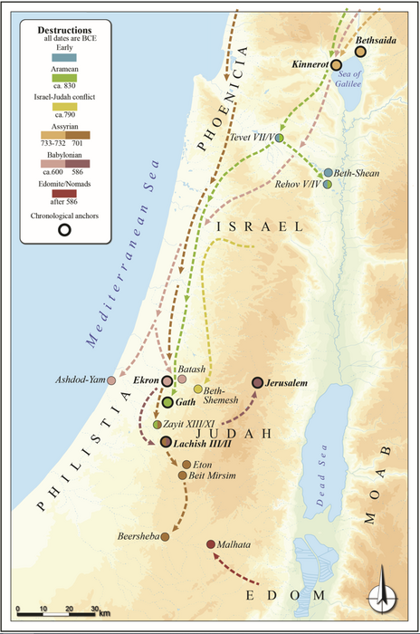 Map of the studied destruction layers and the different military campaigns.