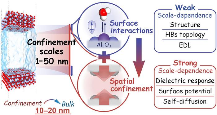 Scale-dependent anomalous behavior of confined water between Al2O3 layers