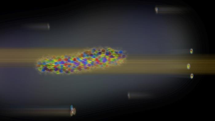 Quantum correlations between triplets of pi mesons provide data about the details of hadronisation in proton-proton collisions.
