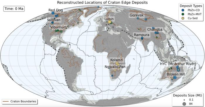 Global map showing hotspots of mineral deposits