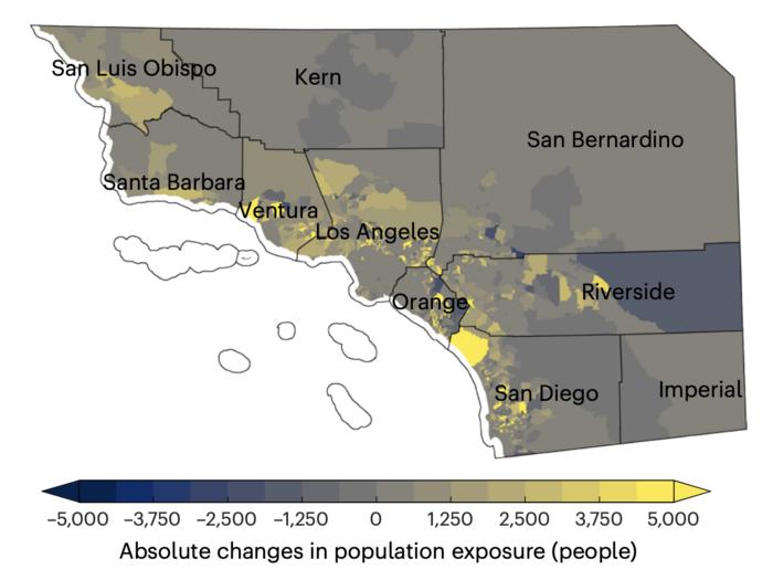 Changes in population exposure to landslides induced by TC rainfall events with a 100-year return period.