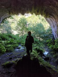 Laura Longo inside Dzudzuana Cave.