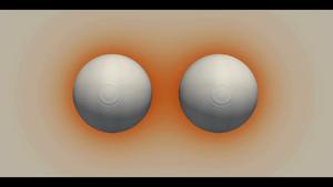 Two simulations of droplets merging