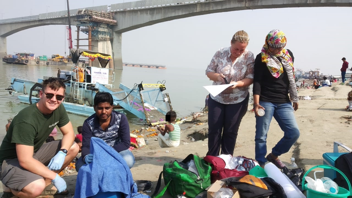 Researchers collecting field data