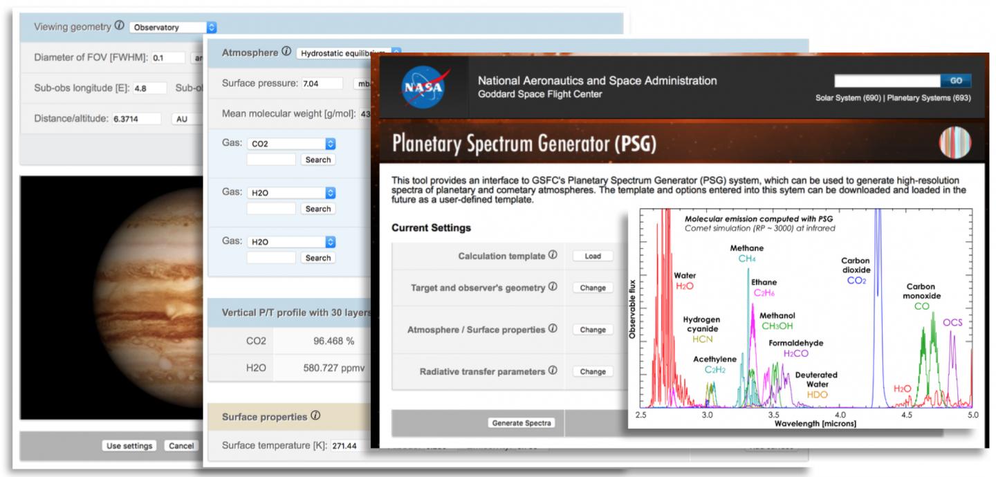 Screengrab of the Planetary Spectrum Generator