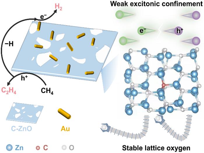 Photocatalytic nonoxidative coupling of methane to ethylene over carbon-doped ZnO/Au catalyst