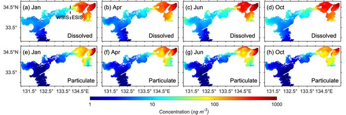 Distributions of PFOA concentrations in the Seto Inland Sea.