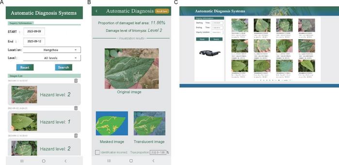 Fig. 2. Interfaces of the field diagnostic system for leafminer damage level.