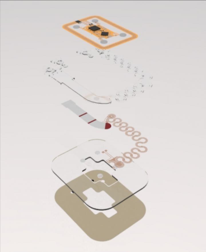 Exploded view of a skeletal microfluidic device