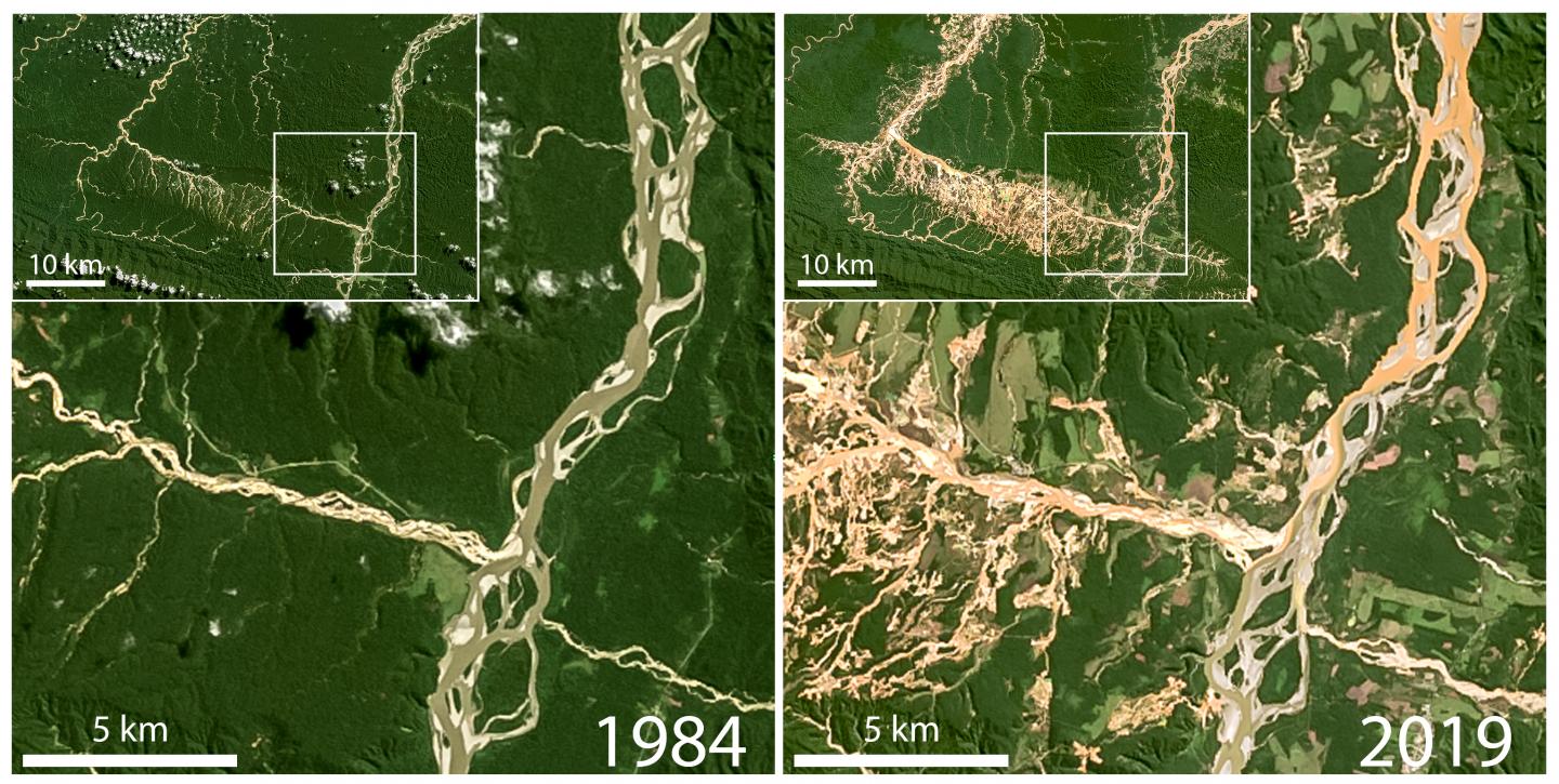 Satellite Images Showing Deforestation and Elevated Suspended Sediment Due to Gold Mining in Peru