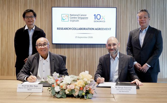 Representatives from the National Cancer Centre Singapore (NCCS) and 10x Genomics marked the signing of a Research Collaboration Agreement on 25 September 2026
