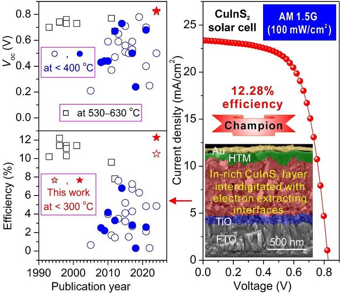 Low-Temperature Processed Stable and Efficient CuInS2 Solar Cell Delivers Over 12% Efficiency