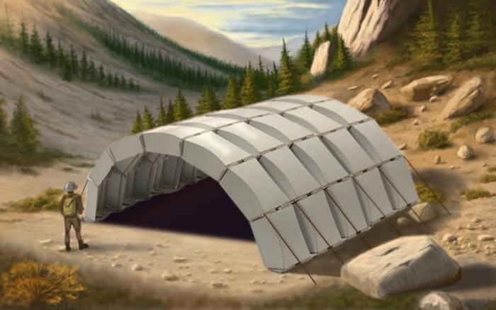 Origami shell imagined as a deployable tent