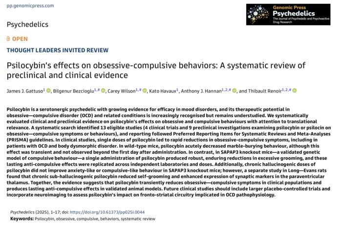 Psilocybin’s effects on obsessive-compulsive behaviors: A systematic review of preclinical and clinical evidence