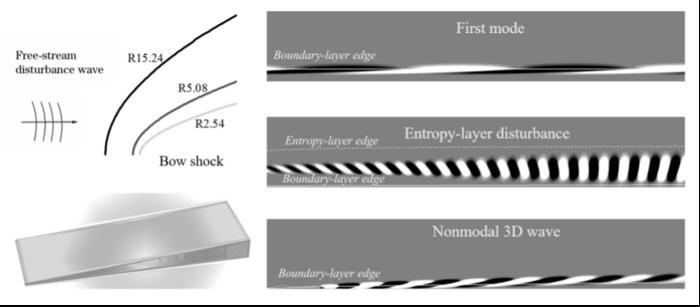 A schematic picture of the numerical configuration of the investigated model and the optimal responses of the flow field.