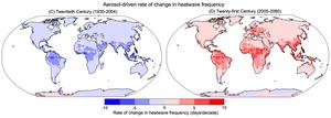 Aerosols' influence on heatwave change in the 20th and 21st century