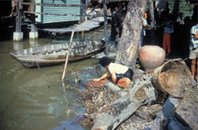 A Woman Leans Over a Source of Water that Is Potentially Contaminated with Cholera Bacteria