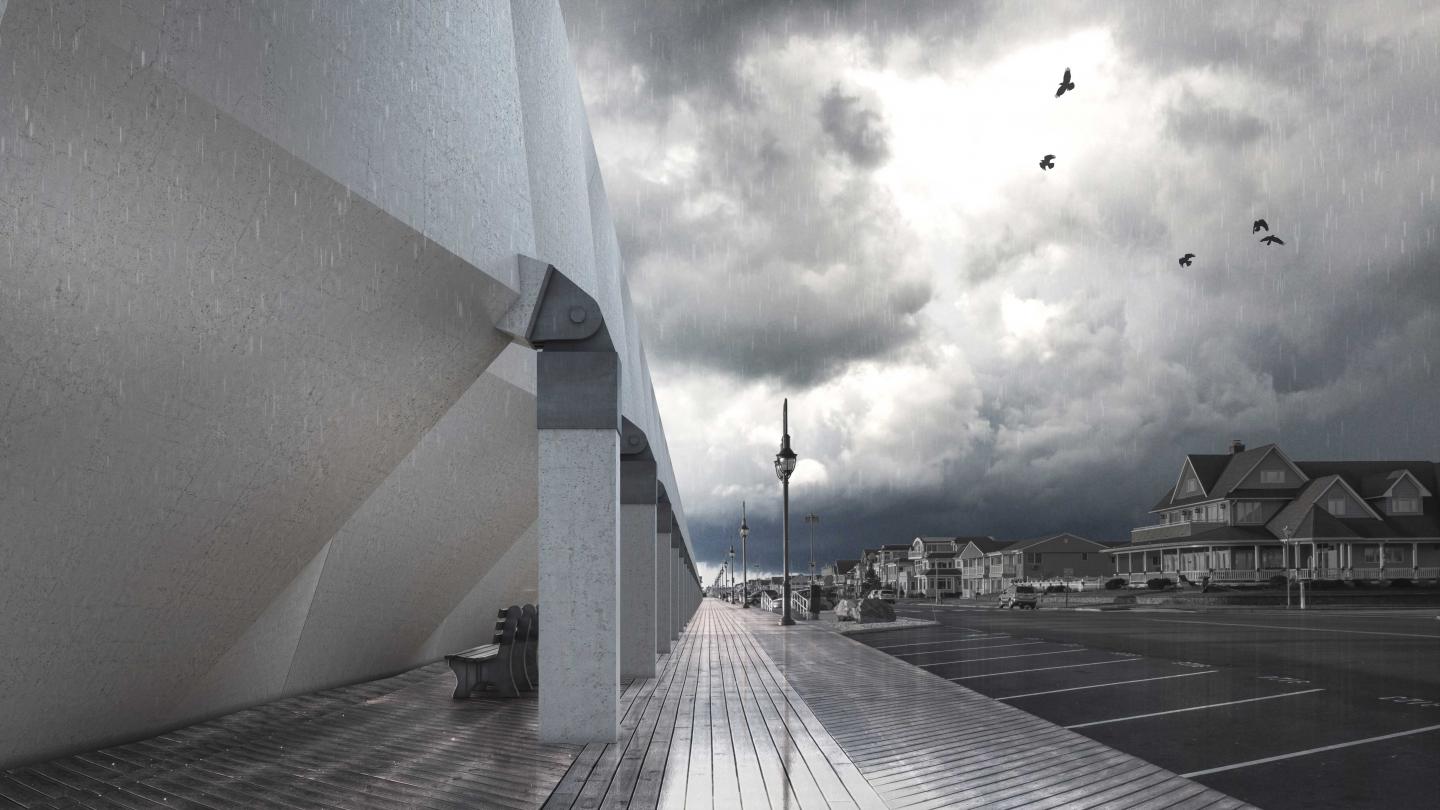 Kinetic Umbrellas Tilt down as a Storm Approaches