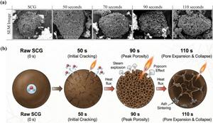 Pore structure evolution of SCG as a function of exposure time under flame plasma treatment