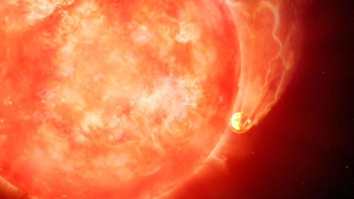 Artist’s impression of a dying Sun-like star engulfing an exoplanet.