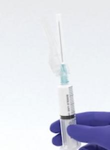 Syringe holding a long-acting injectable antiretroviral therapy for HIV.