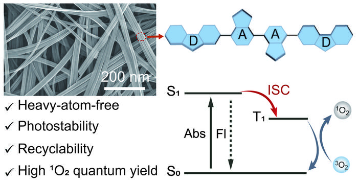Mechanism and advantages of a novel heavy-atom-free organic photosensitizer: efficient ¹O₂ generation via enhanced ISC.