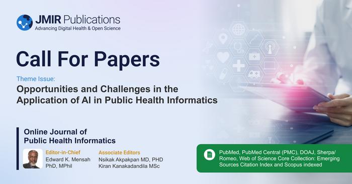 The Online Journal of Public Health Informatics Invites Submissions  on Opportunities and Challenges in the Applications of AI In Public Health Informatics