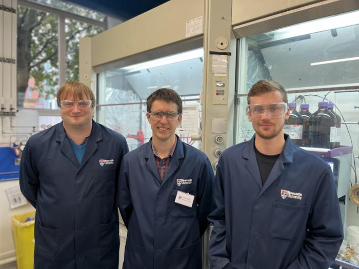 Left to right: Newcastle University's Dr Matthew Hopkinson, Dr Roly Armstrong and Matthew Lowe.