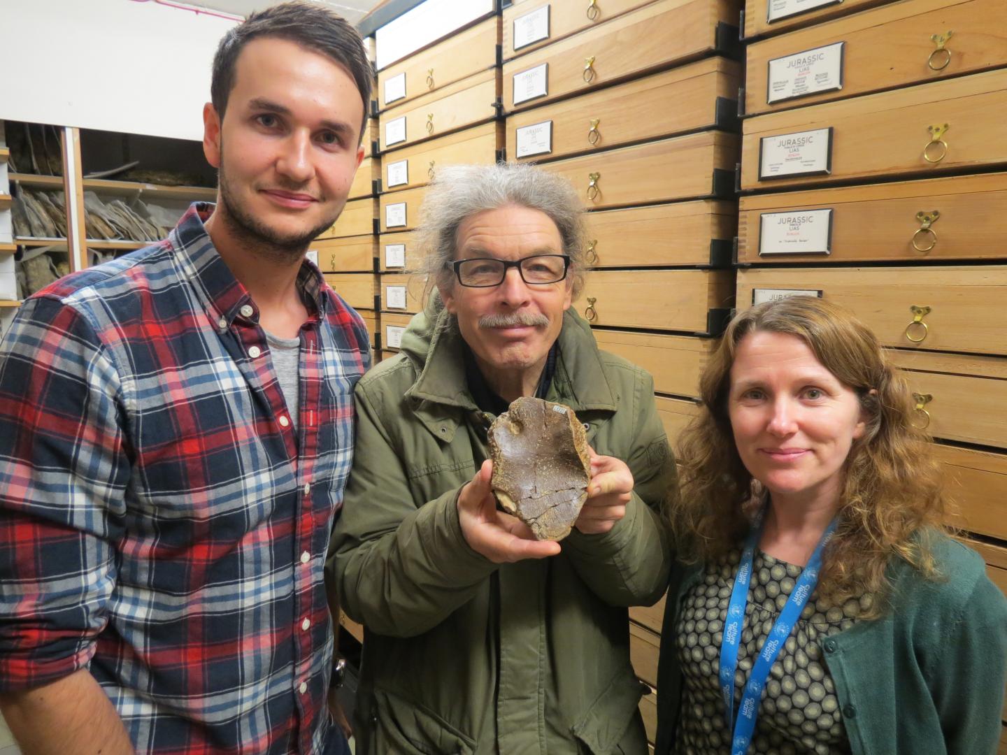 Dean Lomax, Simon Carpenter and Deborah Hutchinson with the New Specimen