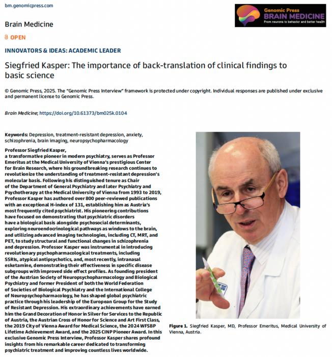 Siegfried Kasper: The importance of back-translation of clinical findings to basic science