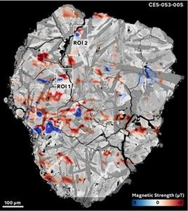 Fig. 2. Overlapped MMI and BSE-SEM image of a basalt clast (CE5-053-005).